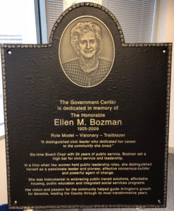 2018 plaque dedicating the Arlington County Government Center in memory of the Honorable Ellen M. Bozman